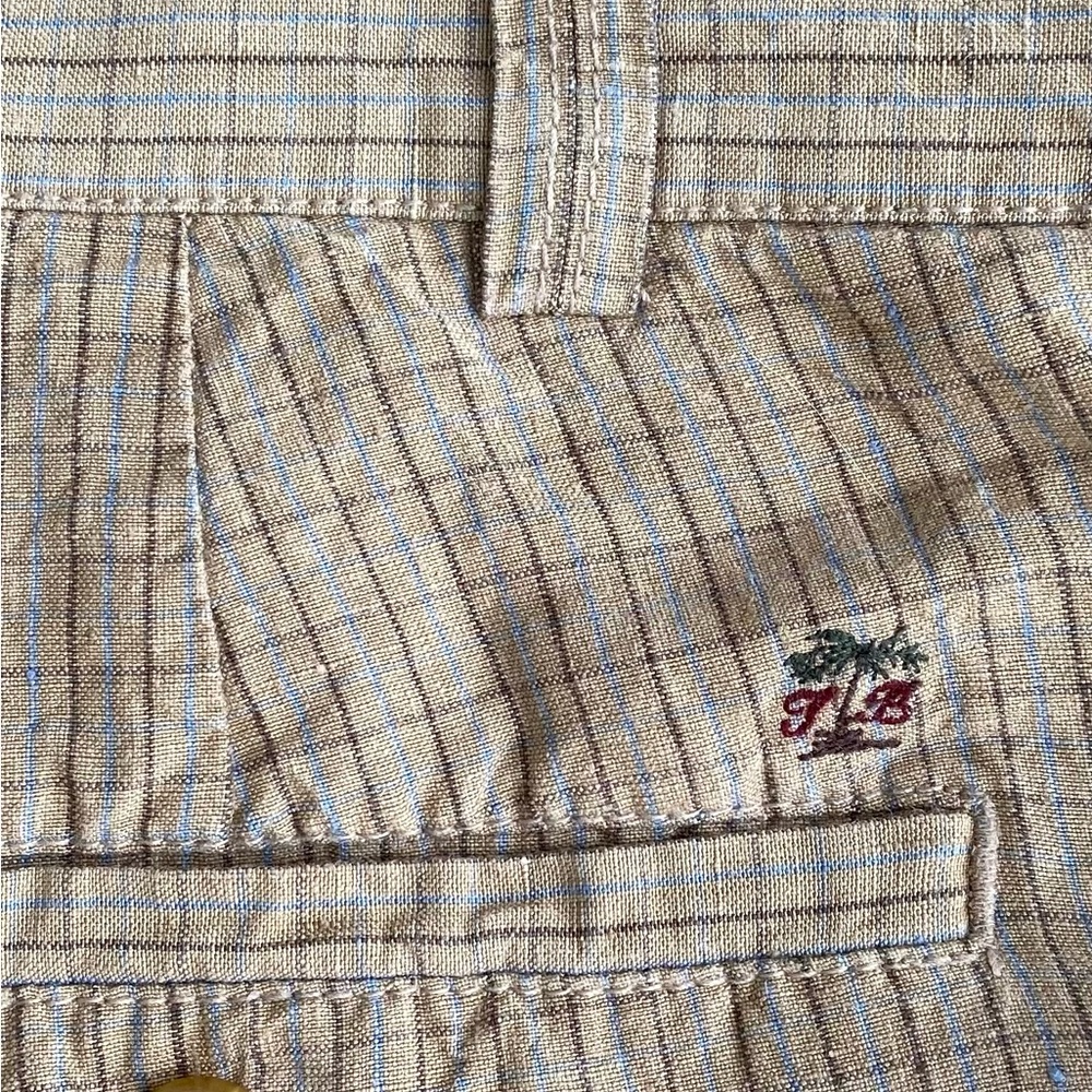 Tommy Bahama - Mens cream/blue/brown checkered LINEN/SILK high rise shorts, 36 - Picture 4 of 8